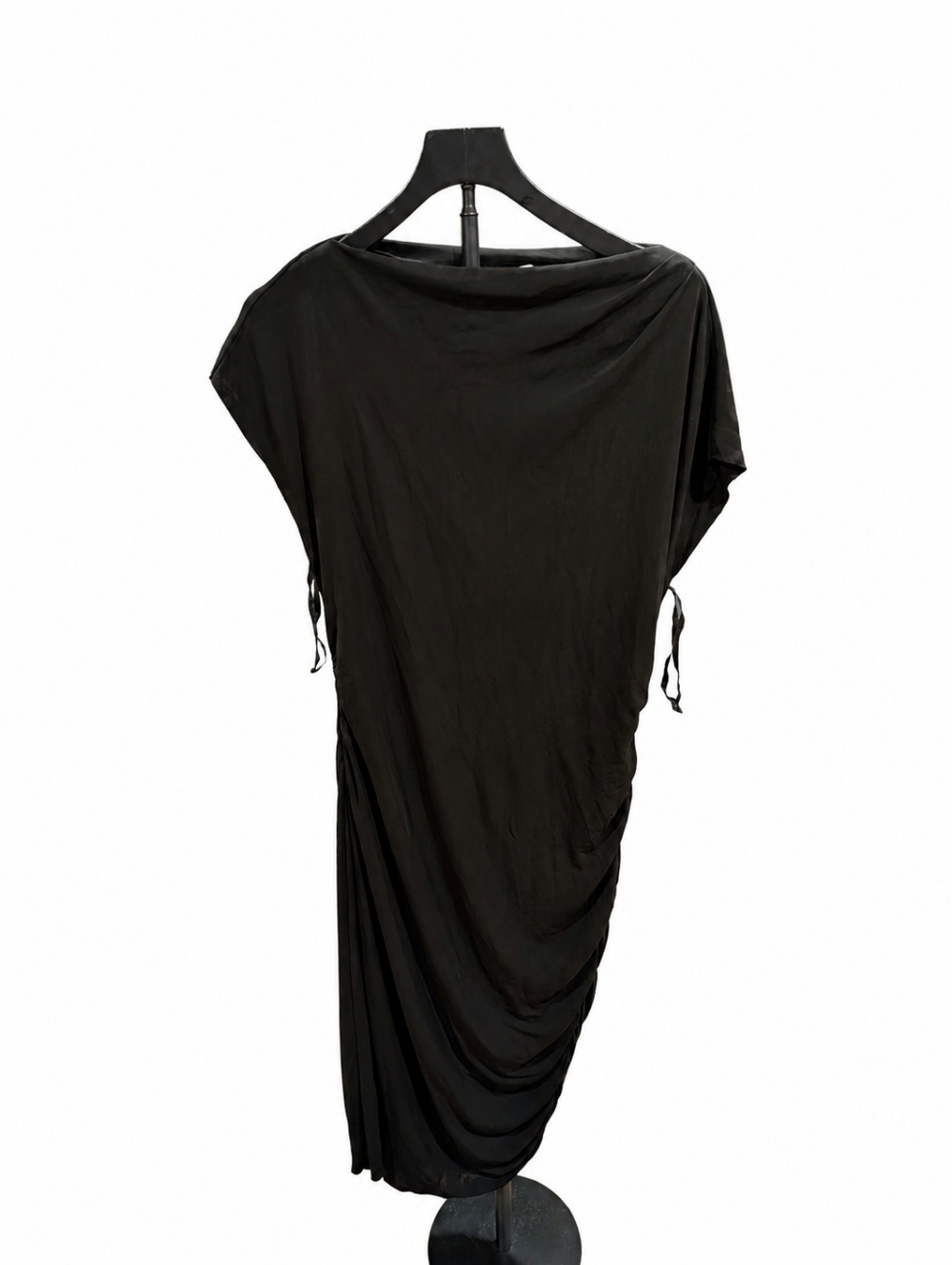 Asymmetrical Draped Black Maxi Dress